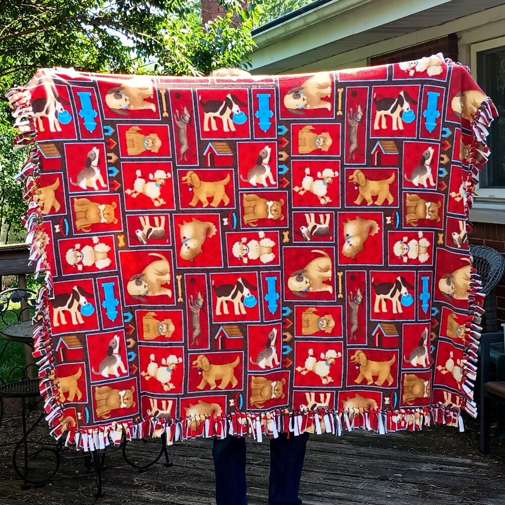 VGUC ~ Handcrafted Double Thick Fleece Dog Snuggling Blanket (50" X 60")